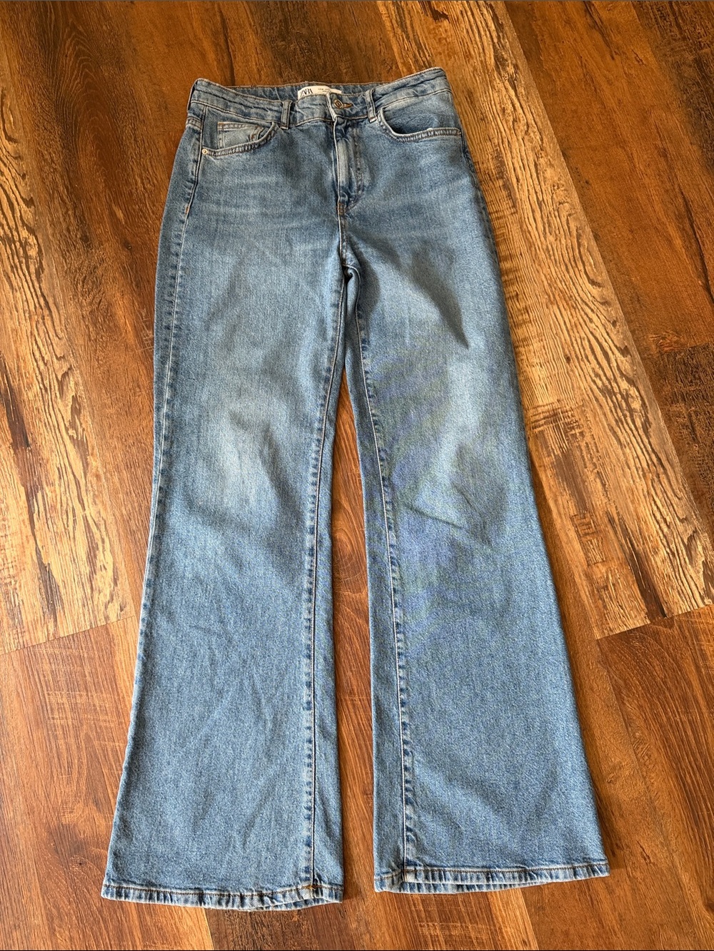 Zara Light Blue High-Rise Flare Leg Jeans